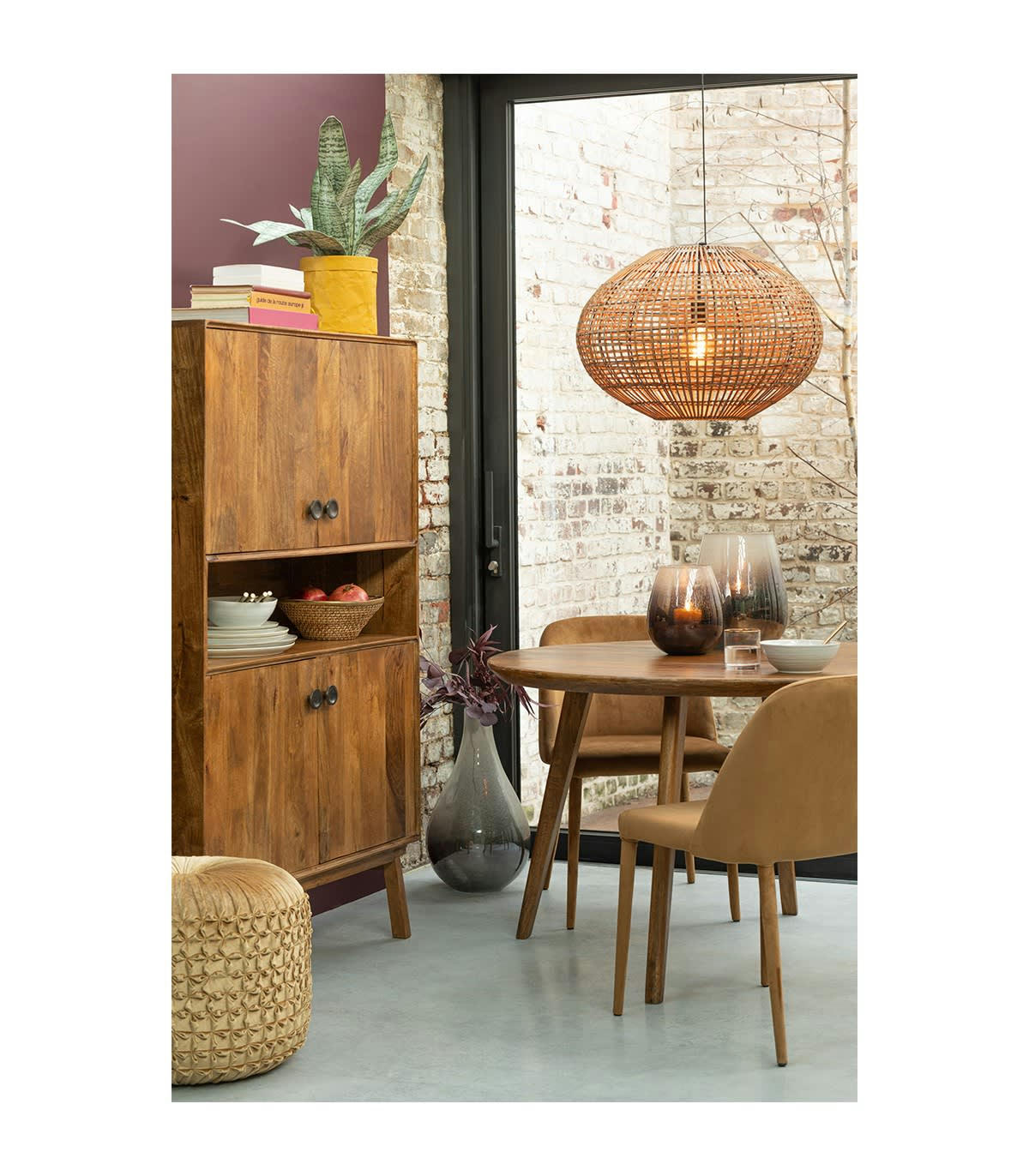 LORA - Armoire Haute en Bois de Manguier avec 4 Portes - L103cm