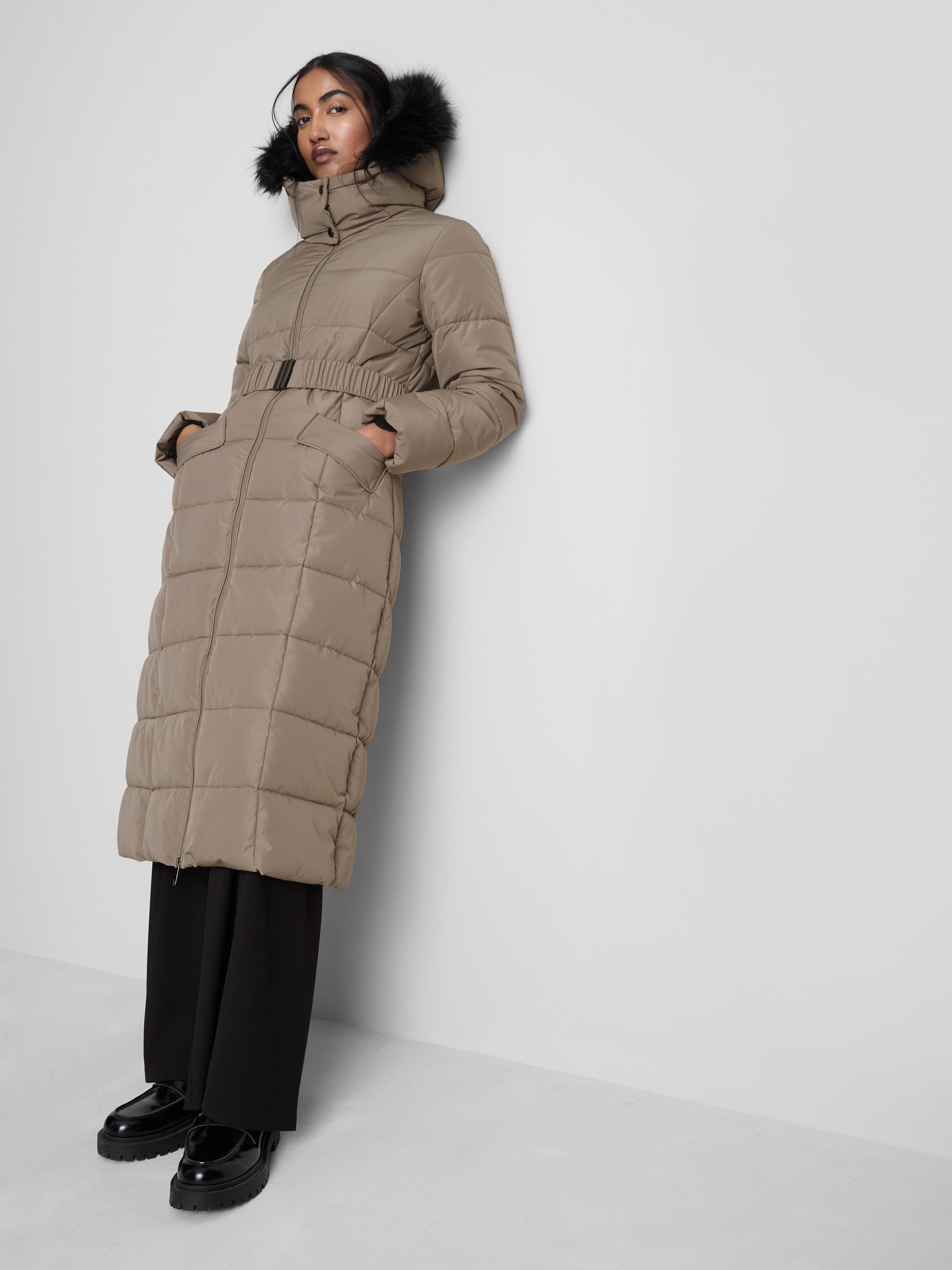 Longline Cinched Waist Puffer Jacket