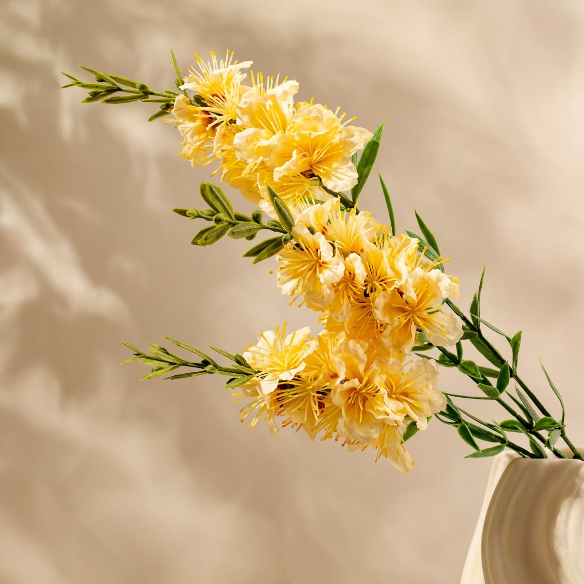 Gałązka sztuczna INGE potrójna żółta 84 cm