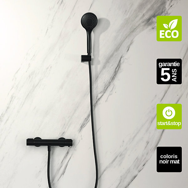 Mitigeur deDouche Thermostatique Economie d'Eau Noir Mat IMEX ECO-KENT BTK017-5ECO/NG