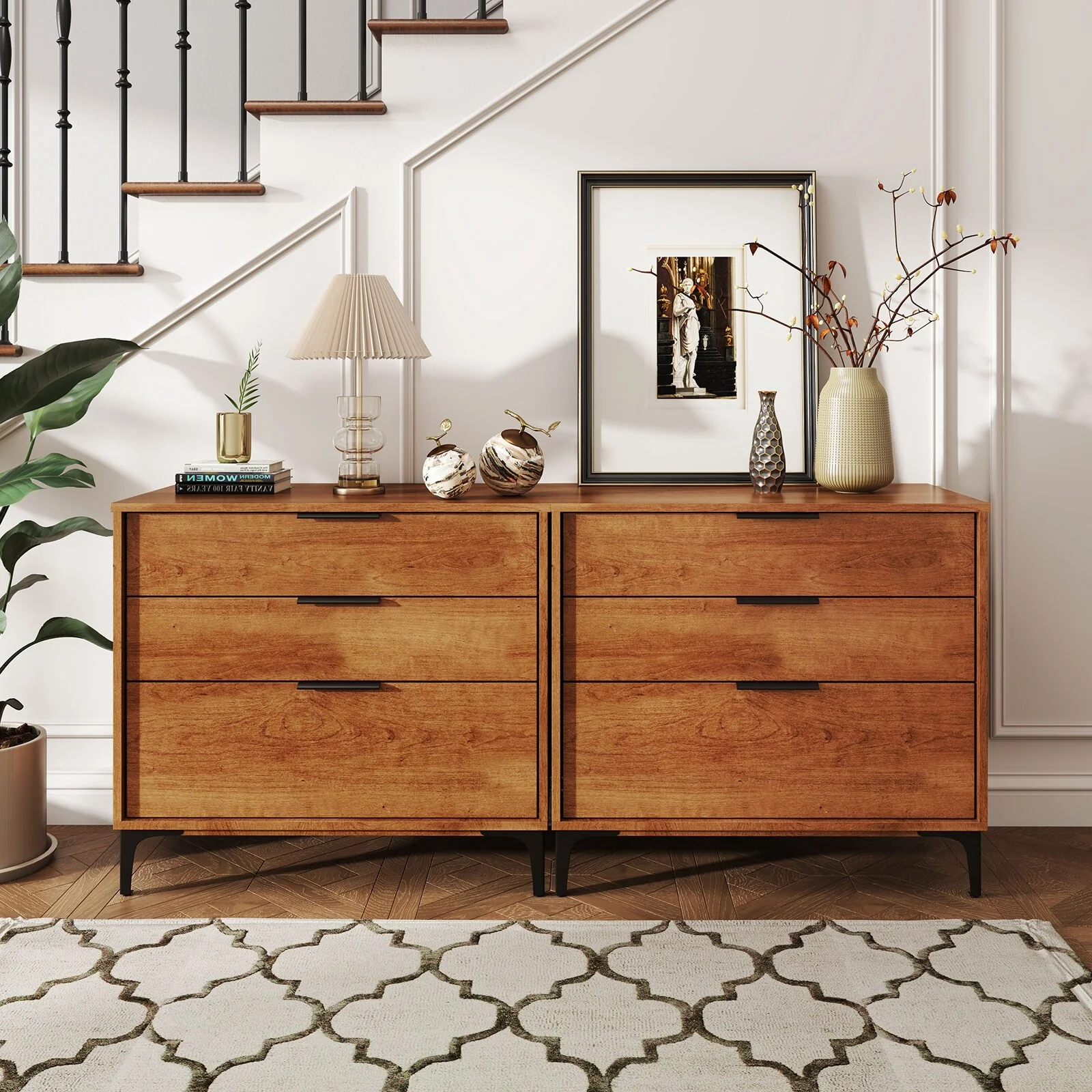 Gymax 2PCS 3-Drawer Dresser w/ Metal Support Legs & Anti-tipping Kit