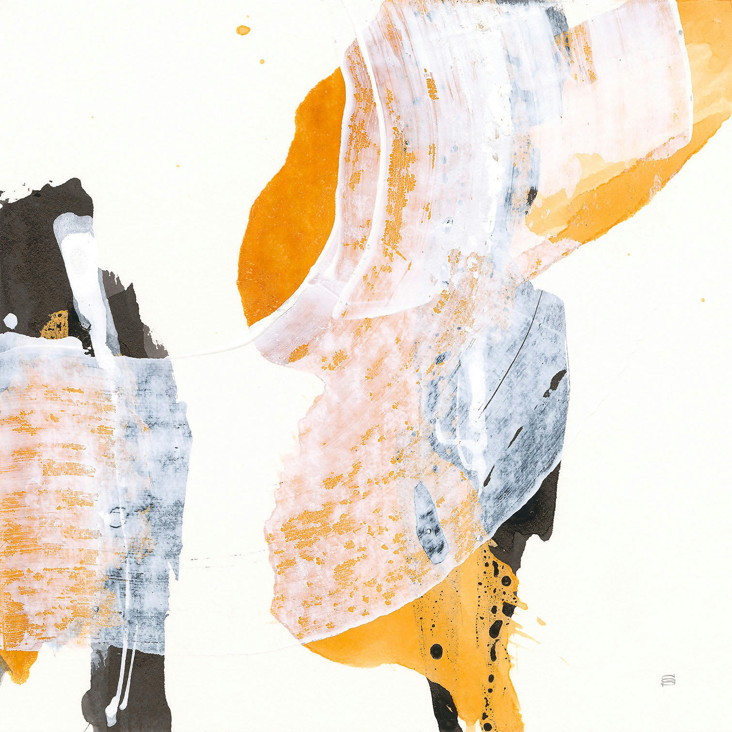 - Tableau Coup de pinceau orangé imprimé sur toile 30x30cm