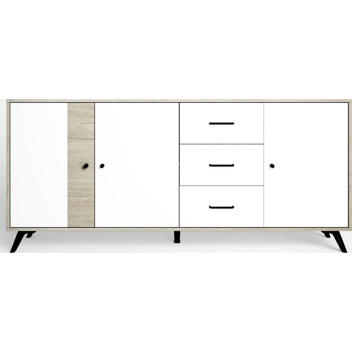 ARIZONA - Buffet 3 portes 3 tiroirs blanc et effet bois 180 cm