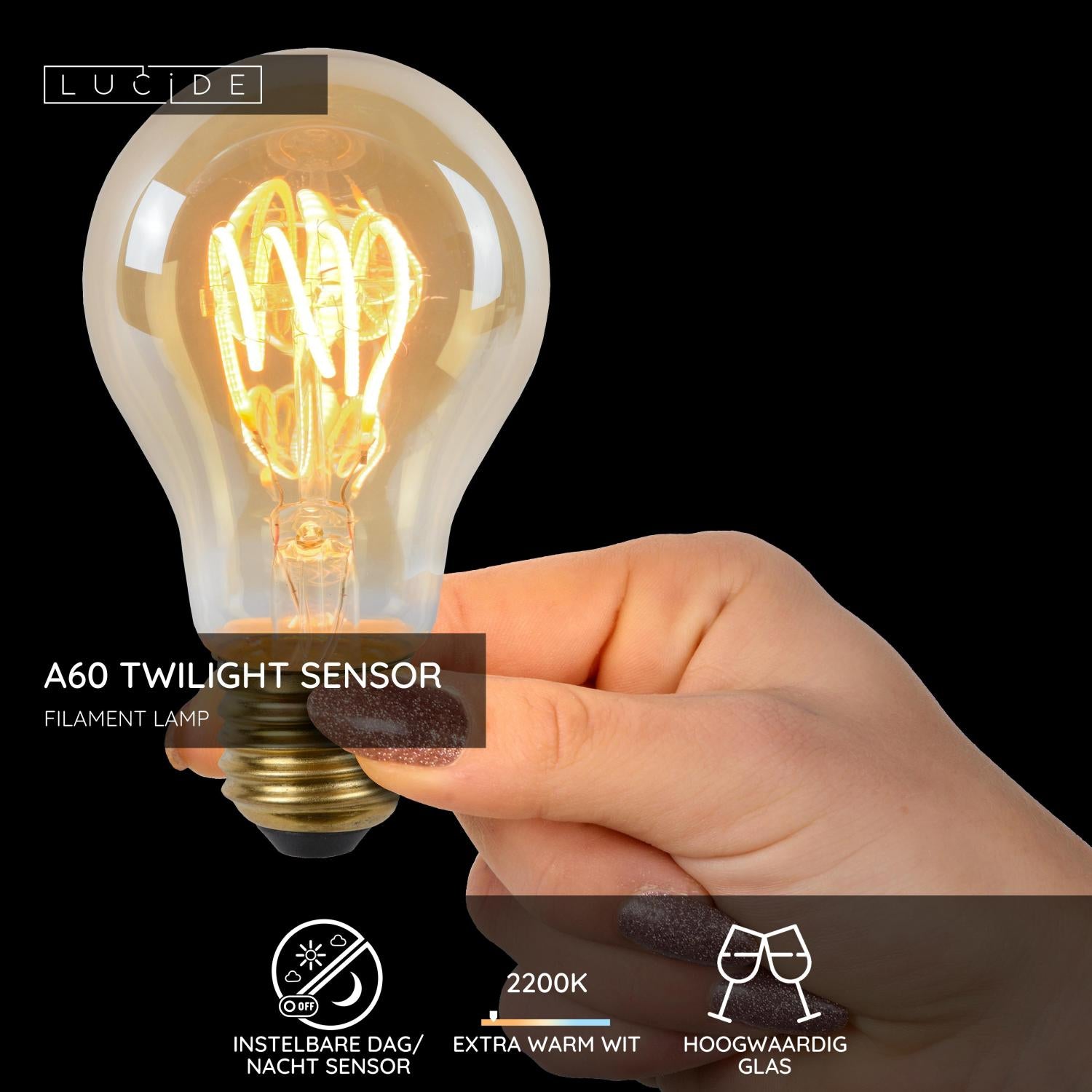 Lucide A60 TWILIGHT SENSOR Filament lamp - Amber (set van 2)