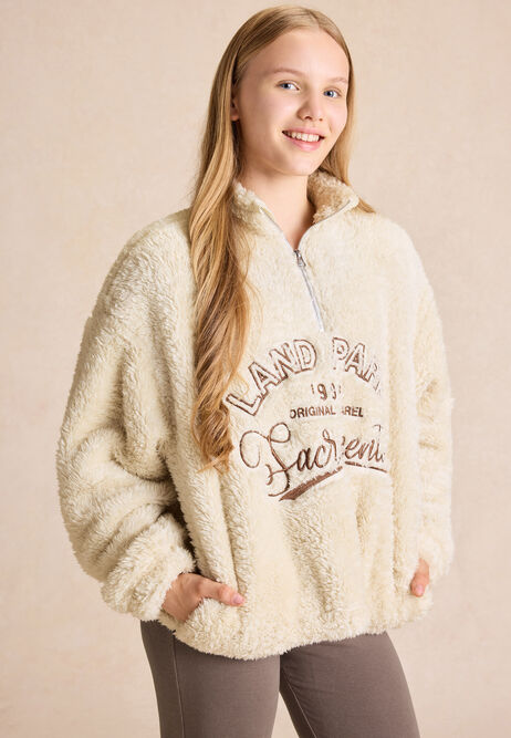 Older Girls Cream Borg Half Zip Sweatshirt