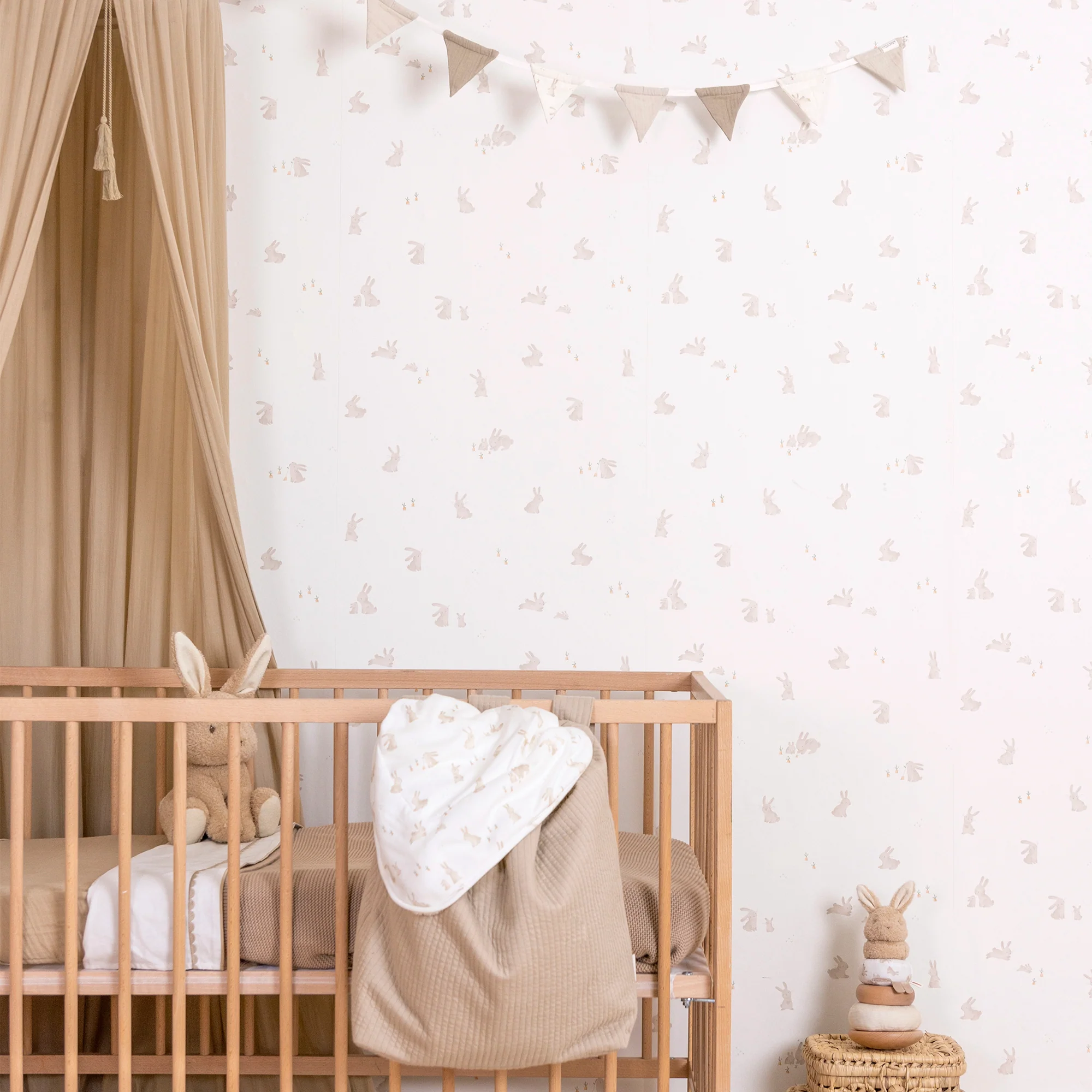 Little Dutch Papier peint intissé BABY BUNNY châtaigne et blanc