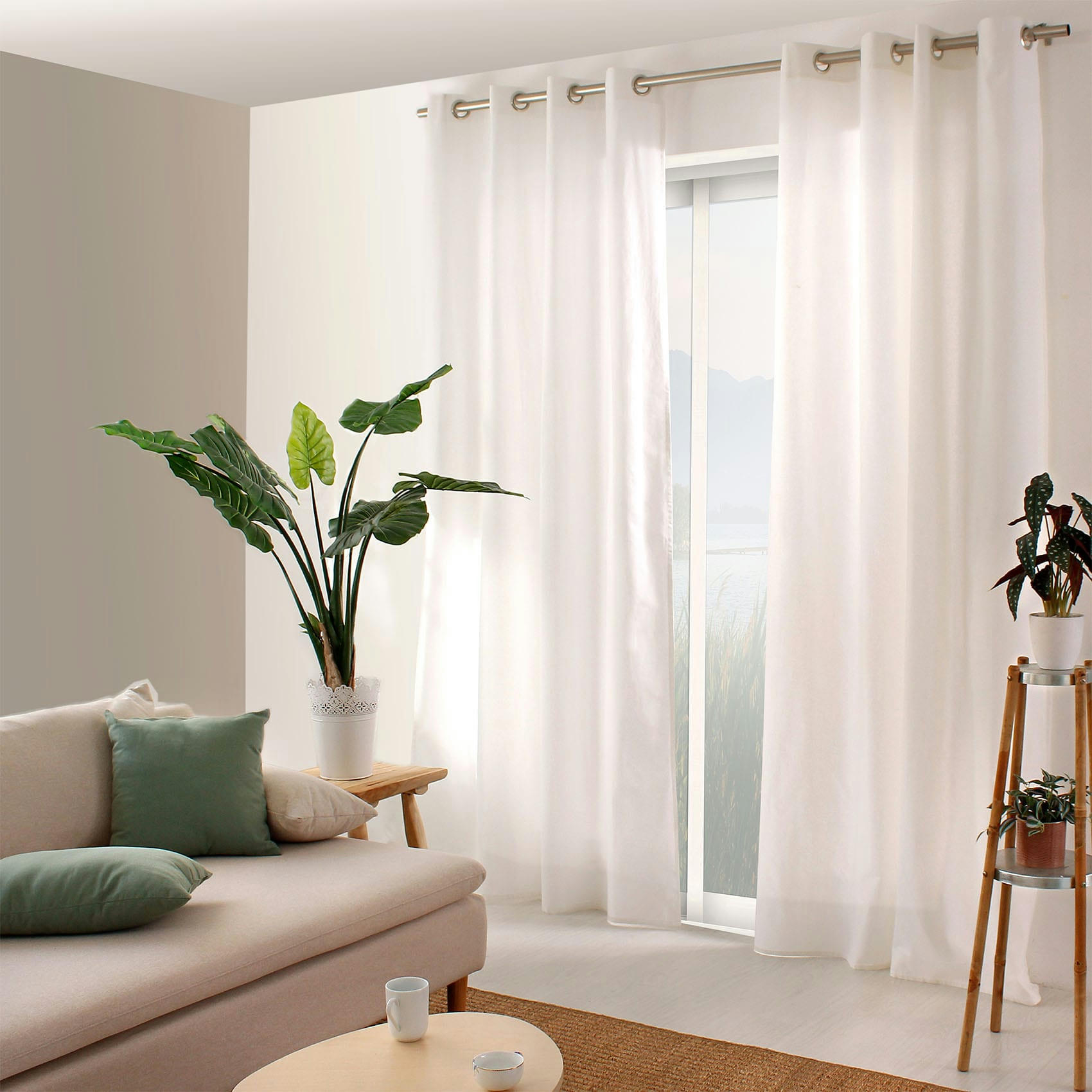 - Rideau coloré en pur coton 8 œillets blanc 135x240 cm