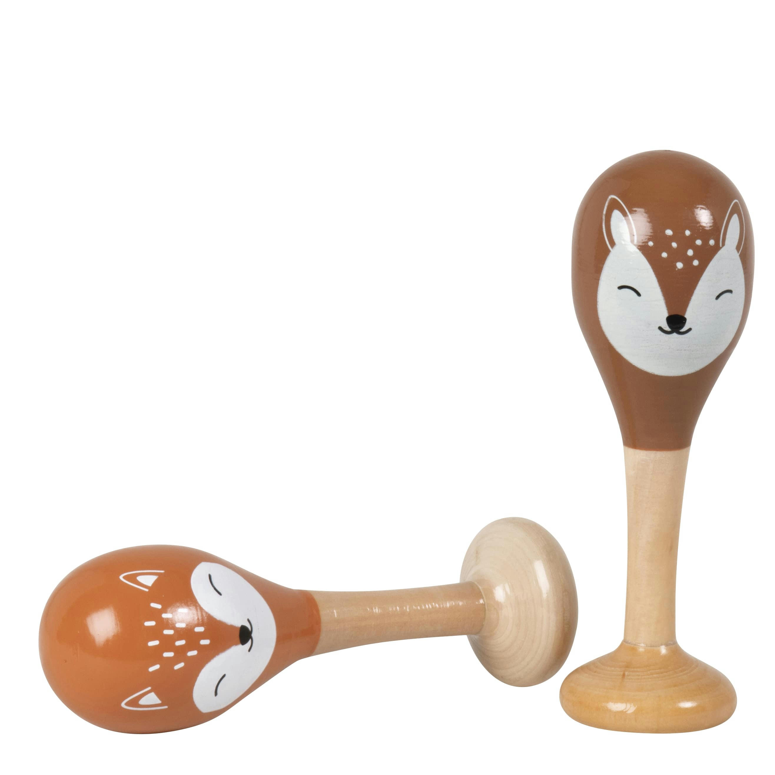- Paire de maracas en schima motif renard orange et faon marron