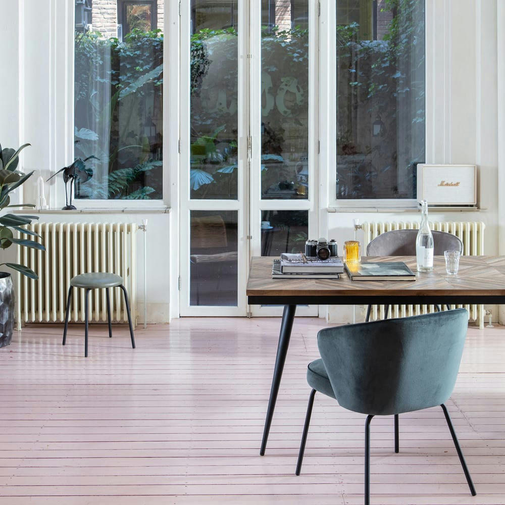 RHOMBIC - Table à manger en bois de teck recyclé et métal 180x90cm naturel