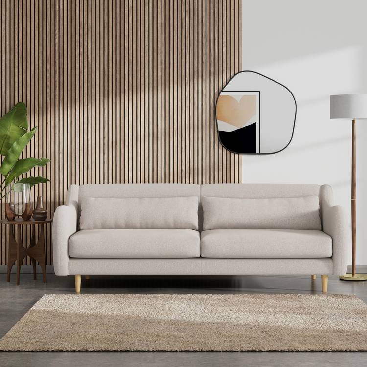 Habitat Turnmill Fabric 4 Seater Sofa - Stone - Ash Leg