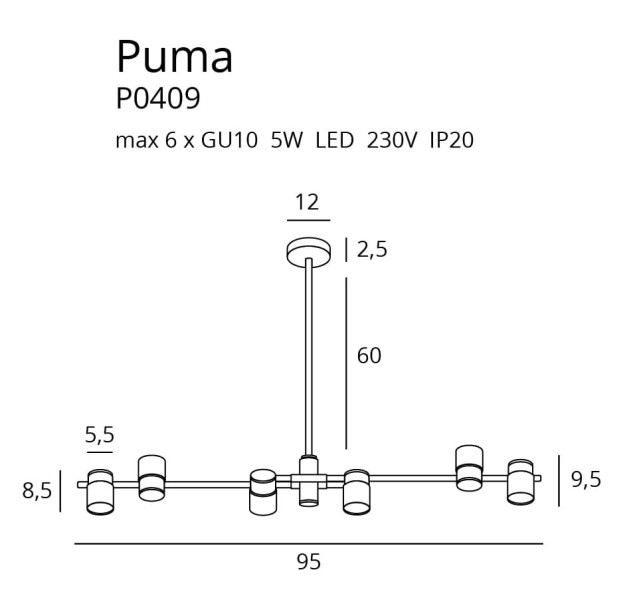 Lampa wisząca złoto-czarna PUMA 6xGU10x5W wym: 72,5x95x12 cm Maxlight