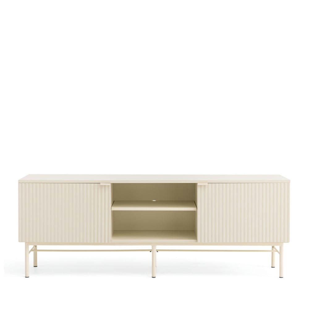 MOLLY - Meuble tv 2 portes, 2 niches en bois et métal L150cm crème