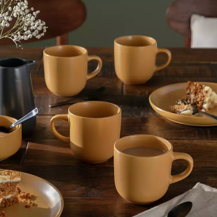 Habitat Matte Glaze Set of 4 Stoneware Mugs - Mustard