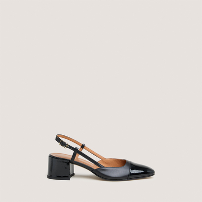 Slingbacks à petits talonsen vernis et cuir noirs | DHAPOPY