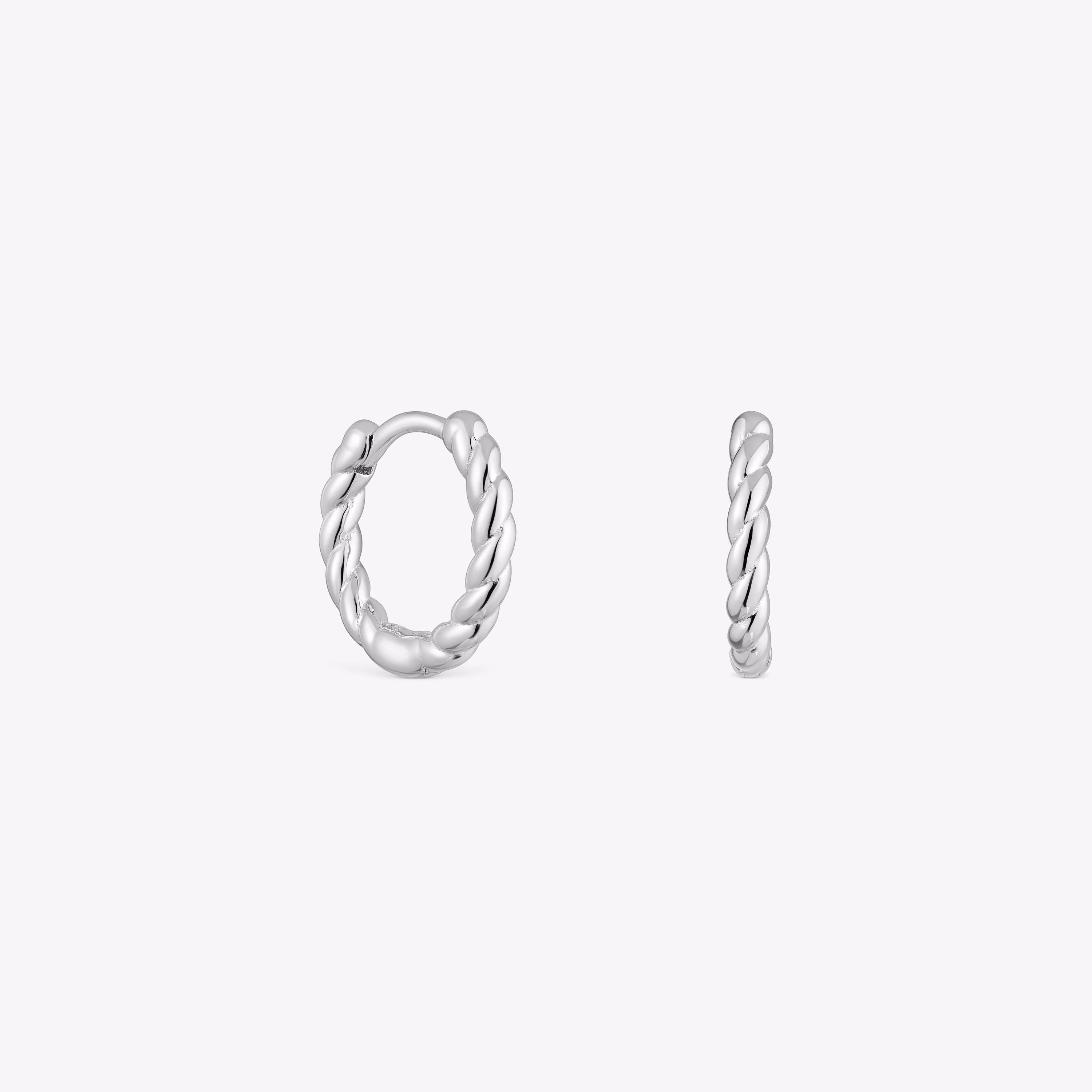 Pendientes cortos de aro trenzado de plata 10 mm Basics