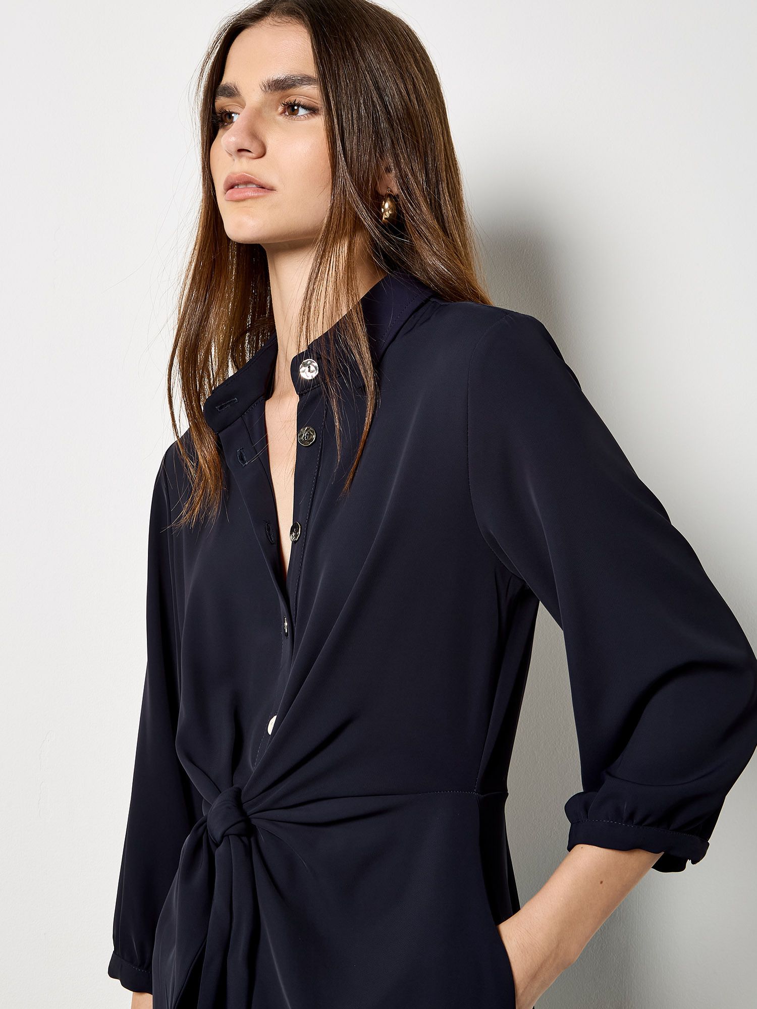 Apricot Tie Front Shirt Mini Dress