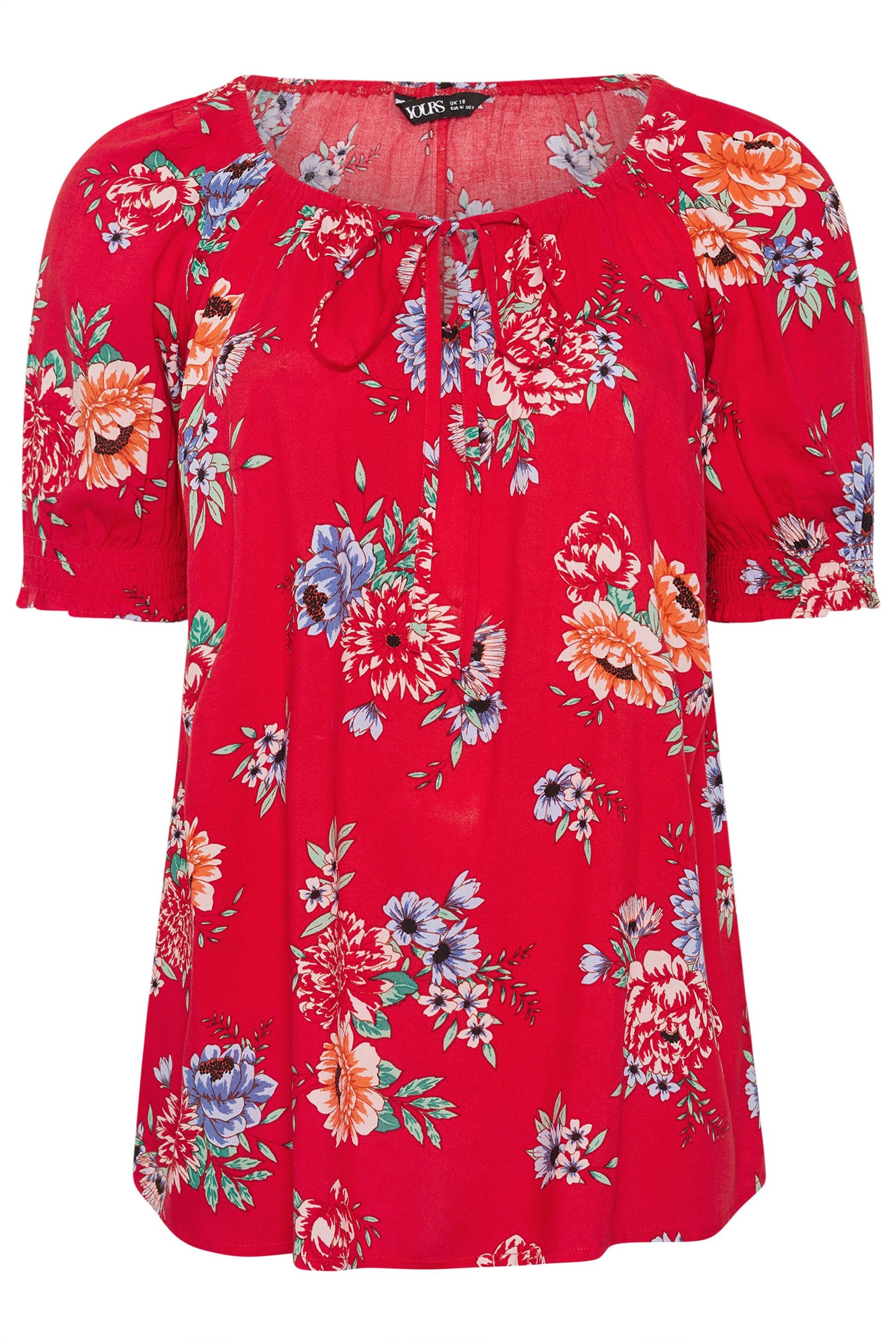 Yours Floral Tie Neck Blouse