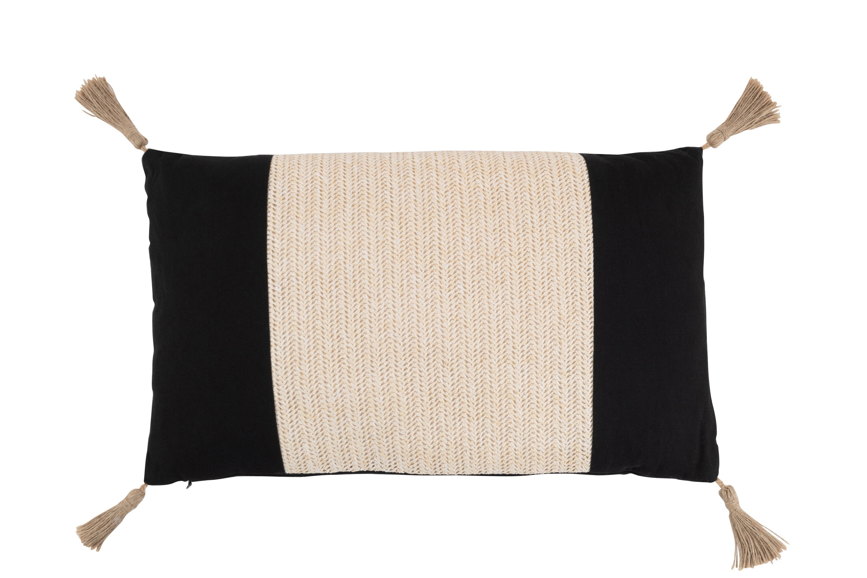 J-Line kussen Geweven Rechthoek - polyester - zwart beige