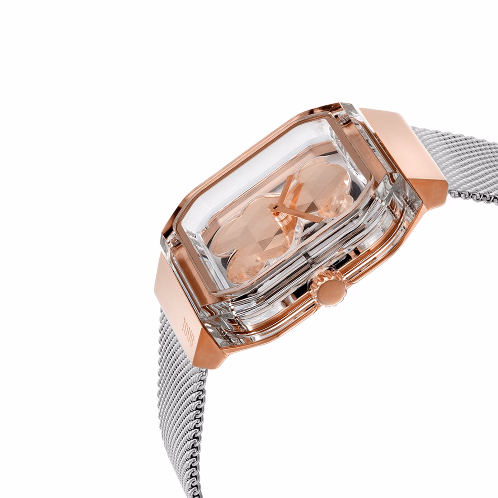 Reloj analógico con brazalete de acero y acero rosado D-Bear Party