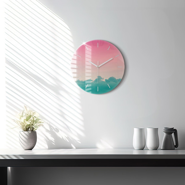 Ścienny Zegar szklany ozdobny Gradient nieba i góry fi30