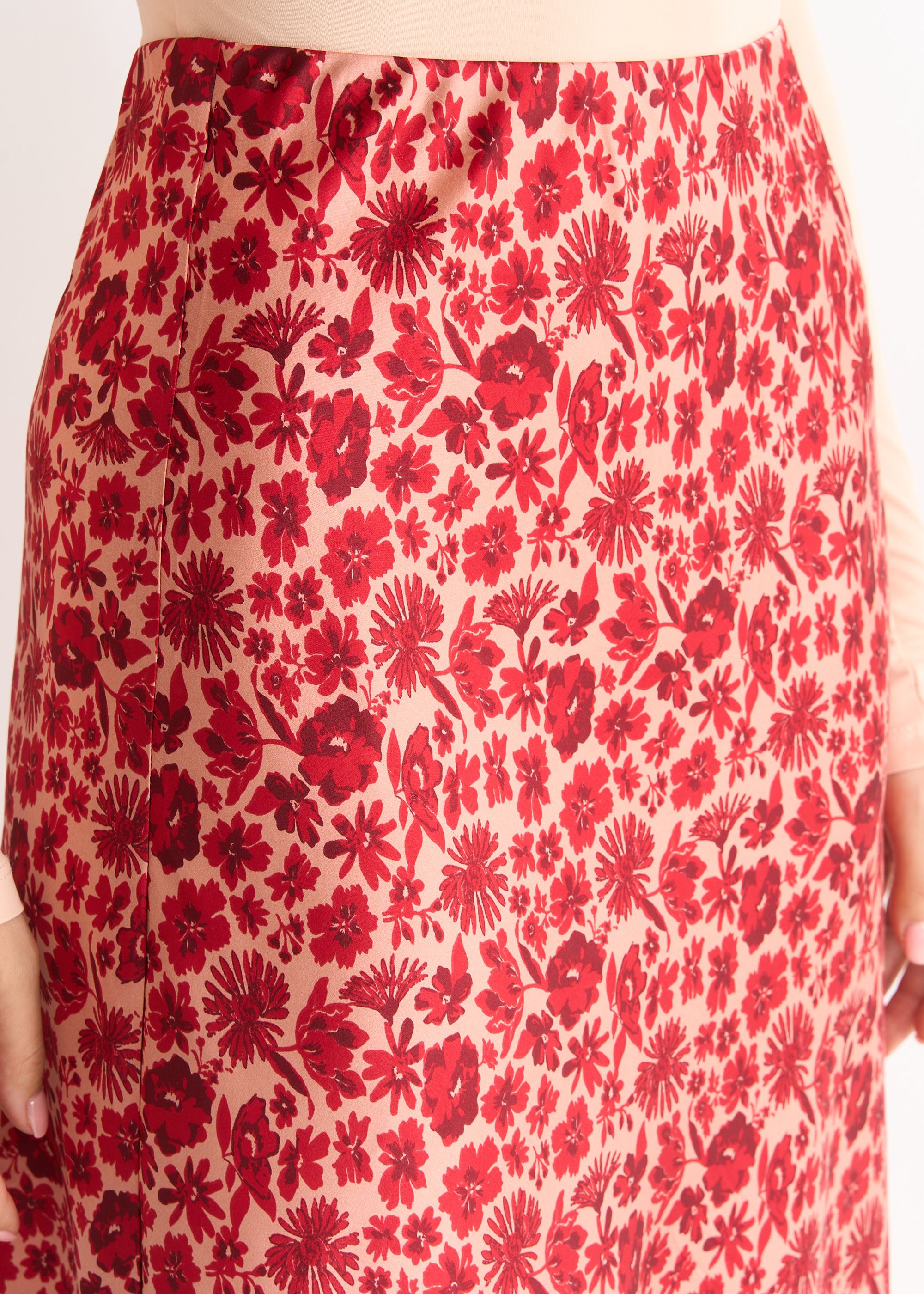 Gini London Red Floral Lace Trim Bias Midi Skirt