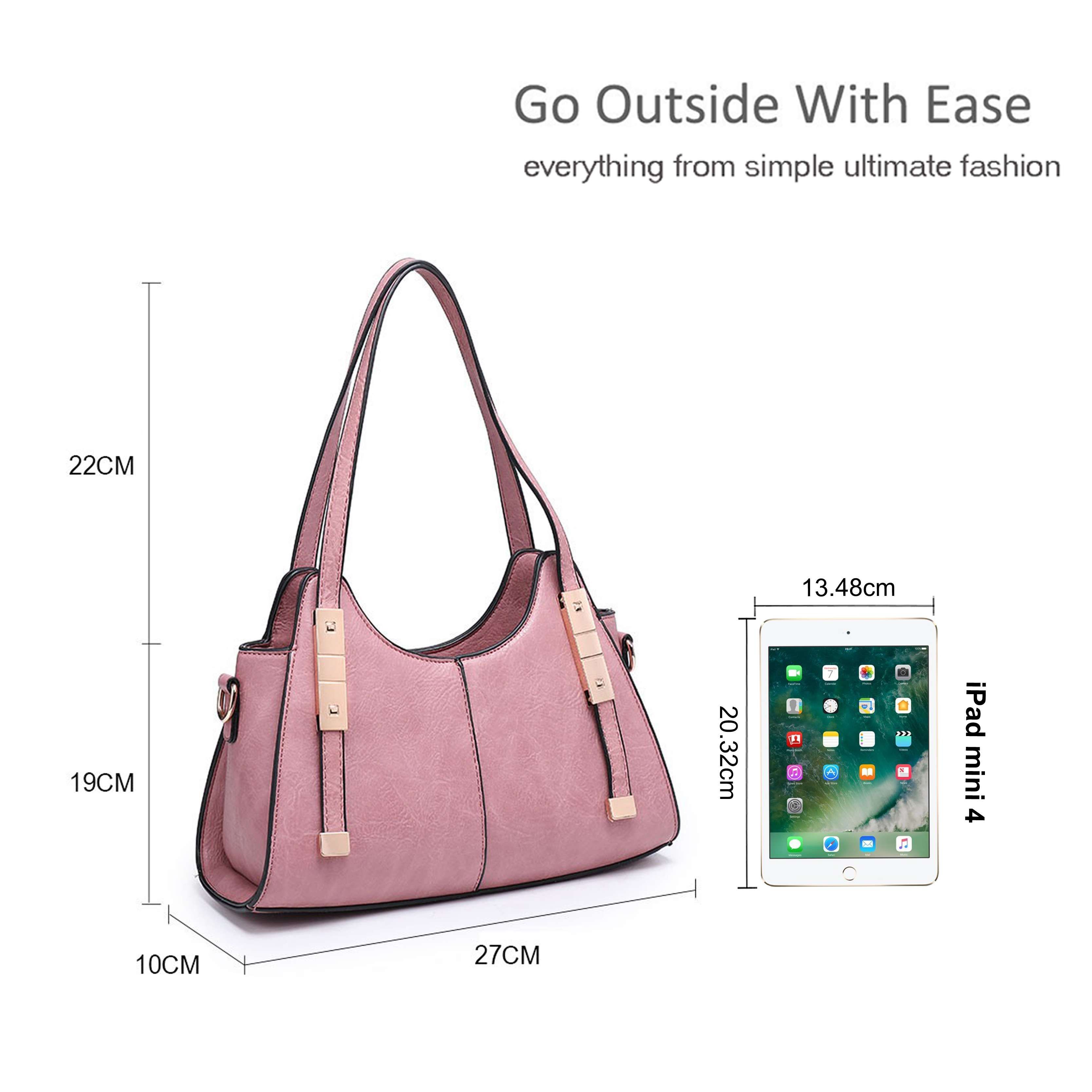 Kitise Curved Shoulder Handbag with Top Handle and Gold Accents