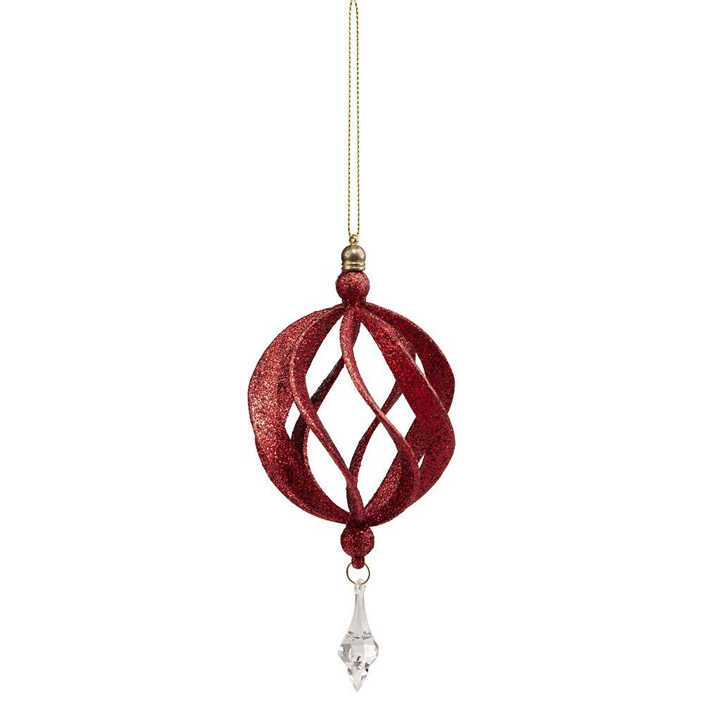 Décoration boule de No&euml;l ajourée rouge pailleté Ø8 cm