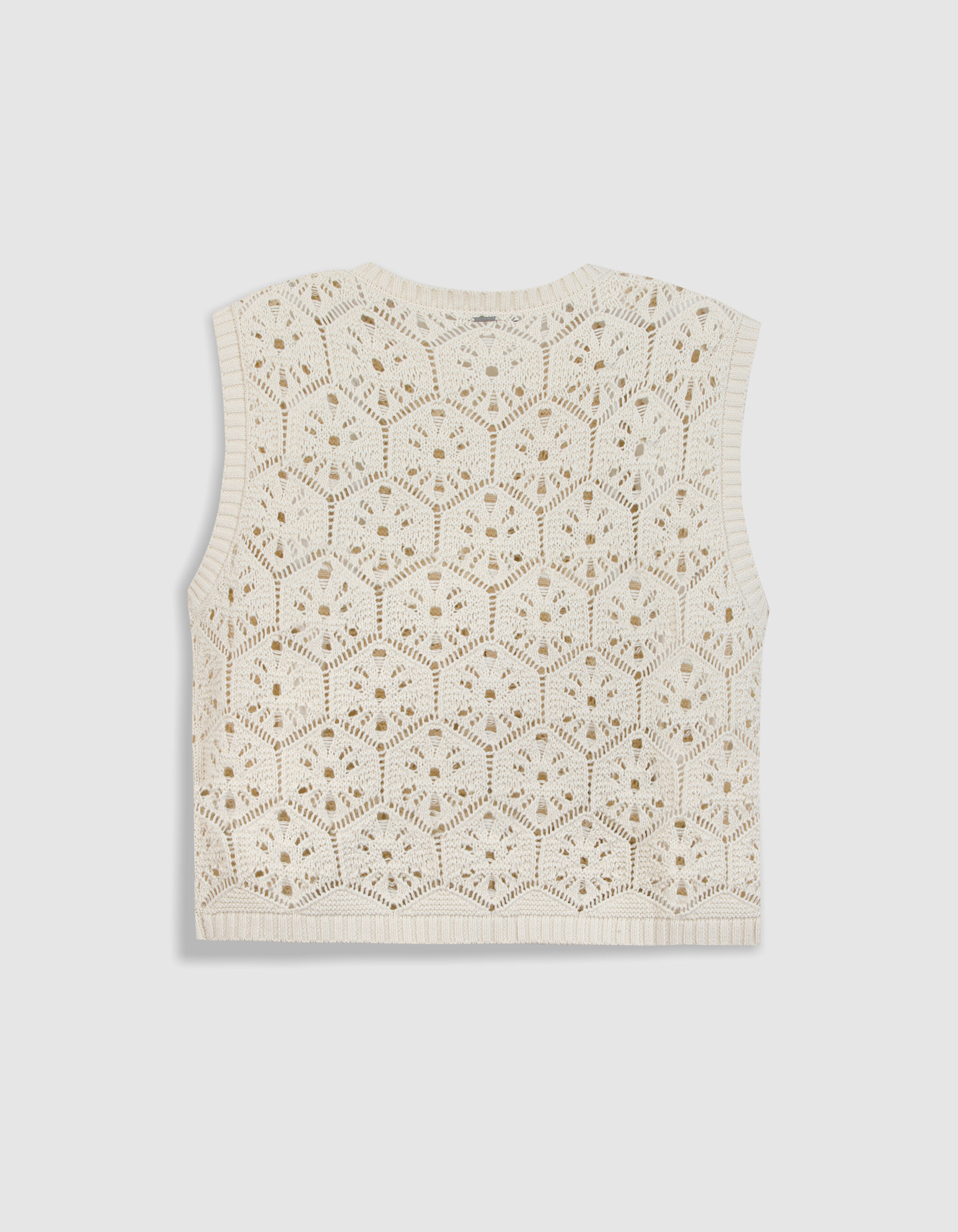 Cardigan sans manches vert tricot ajouré Femme