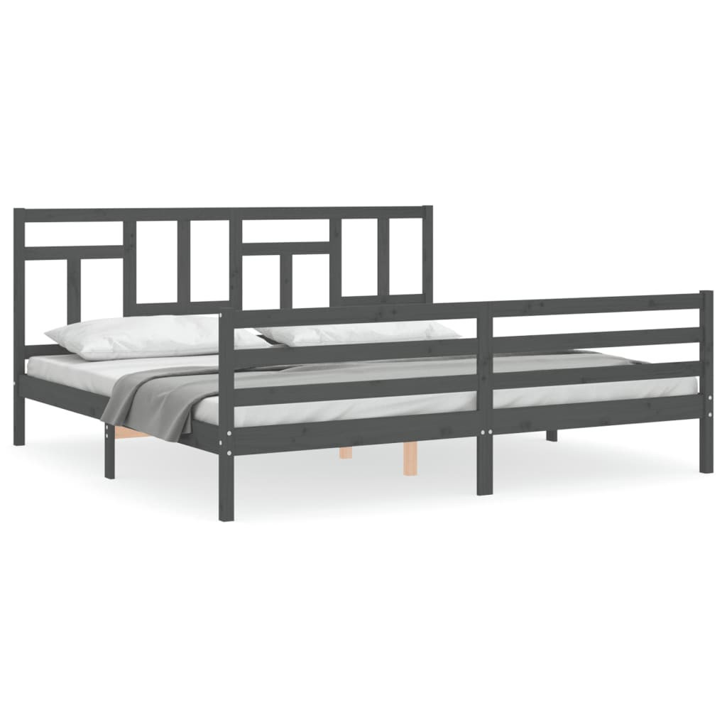 Rama łóżka z wezgłowiem szara 200x200 cm lite drewno