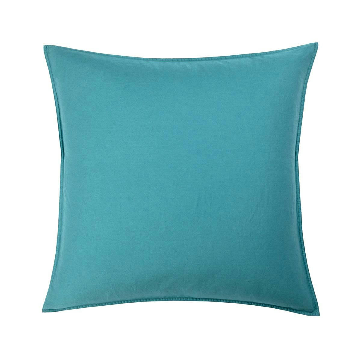 PALERME - Taie d'oreiller en satin de coton lavé bleu 65 x 65 cm