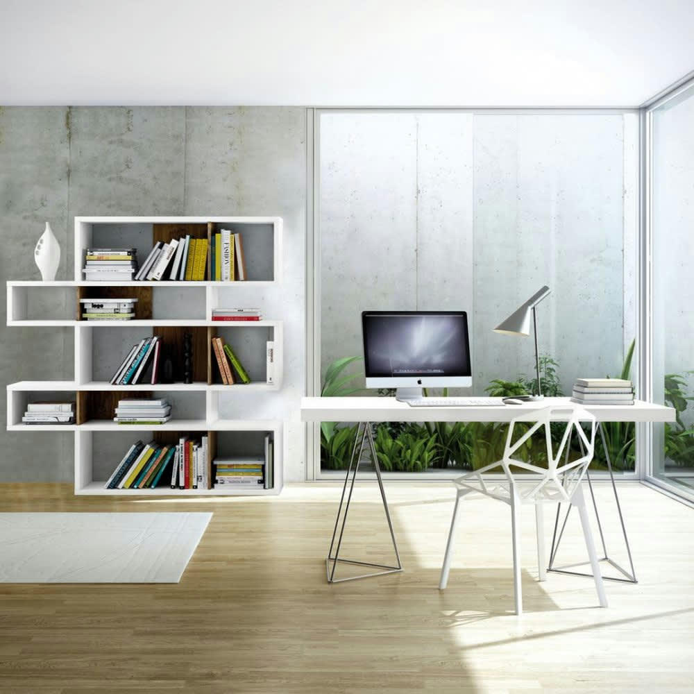 MULTI - Bureau  placage blanc laqué et chromé