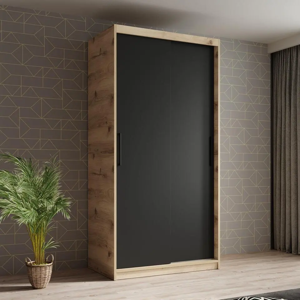 Meubella - Kledingkast Luxor - Zwart - Eiken - 100 cm