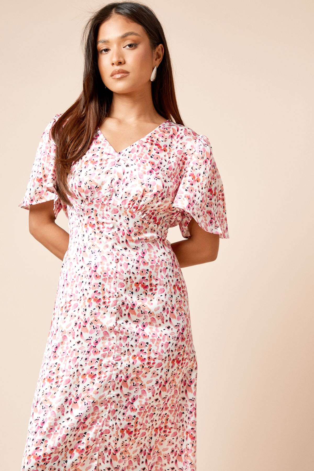 Dorothy Perkins Petite V Neck Angel Sleeve Midi Dress