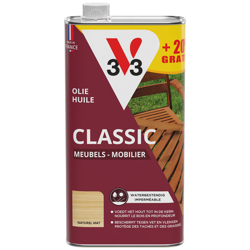 Huile Mobilier de jardin incolore mate 1 L   20 % gratuit V33