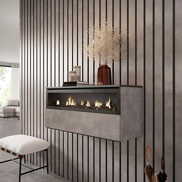 Cheminée électrique Led 102x35x45cm suspendue couleur gris ciment