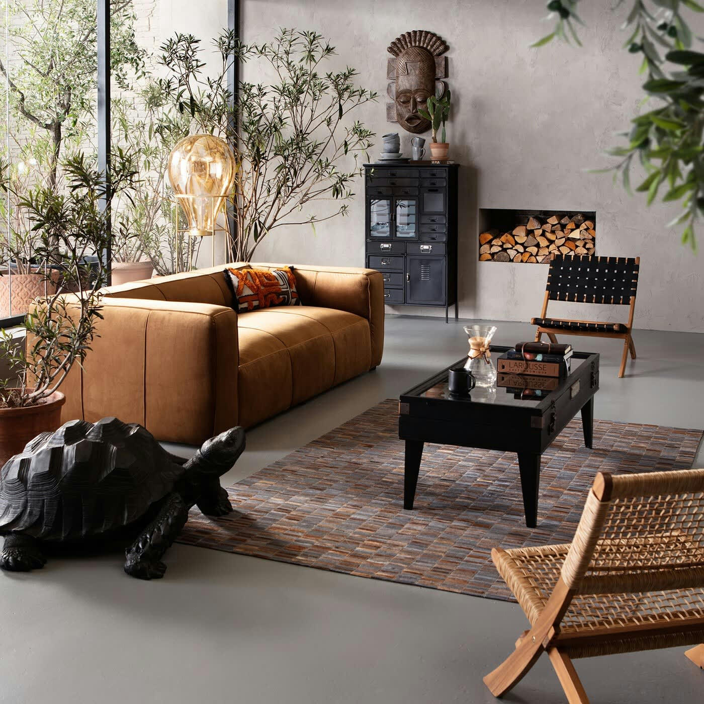 CUBETTO - Canapé 3 places en velours marron