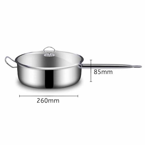 SOGA 26cm Stainless Steel Saucepan Sauce pan with Glass Lid and Helper Handle Triple Ply Base Cookware