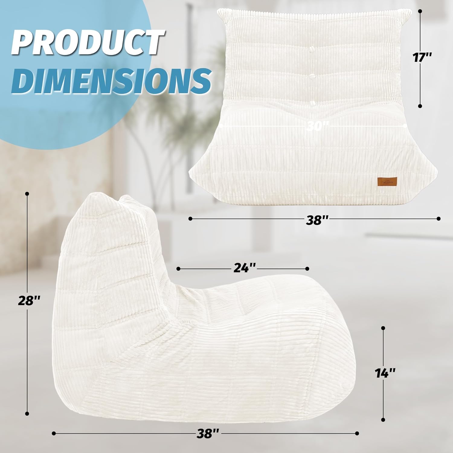 Bean Bag Chair,Giant Beanbag Chairs for Adults,Comfy Large Fireside Chair Lazy Sofa,Corduroy Bean Bag Lounger with Memory Foam Filled,Floor Sofa Couch for Home,Dorm,Living Room (Beige)