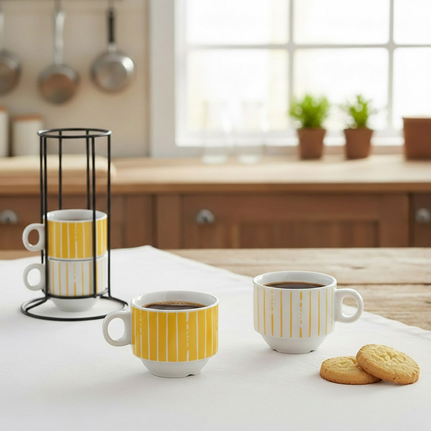 Set 4 tazzine caffè Mix e Match giallo con stand