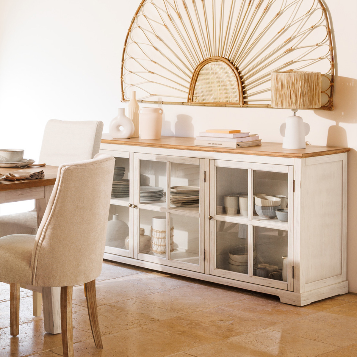 "Olbia" 3-glass-door sideboard Acacia, 180x80 cm