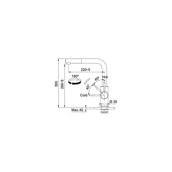 Franke - Robinet cuisine inox - Bec haut 266 mm - Douchette monojet orientable