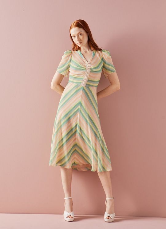 Holzer Candy Stripe Silk Midi Dress