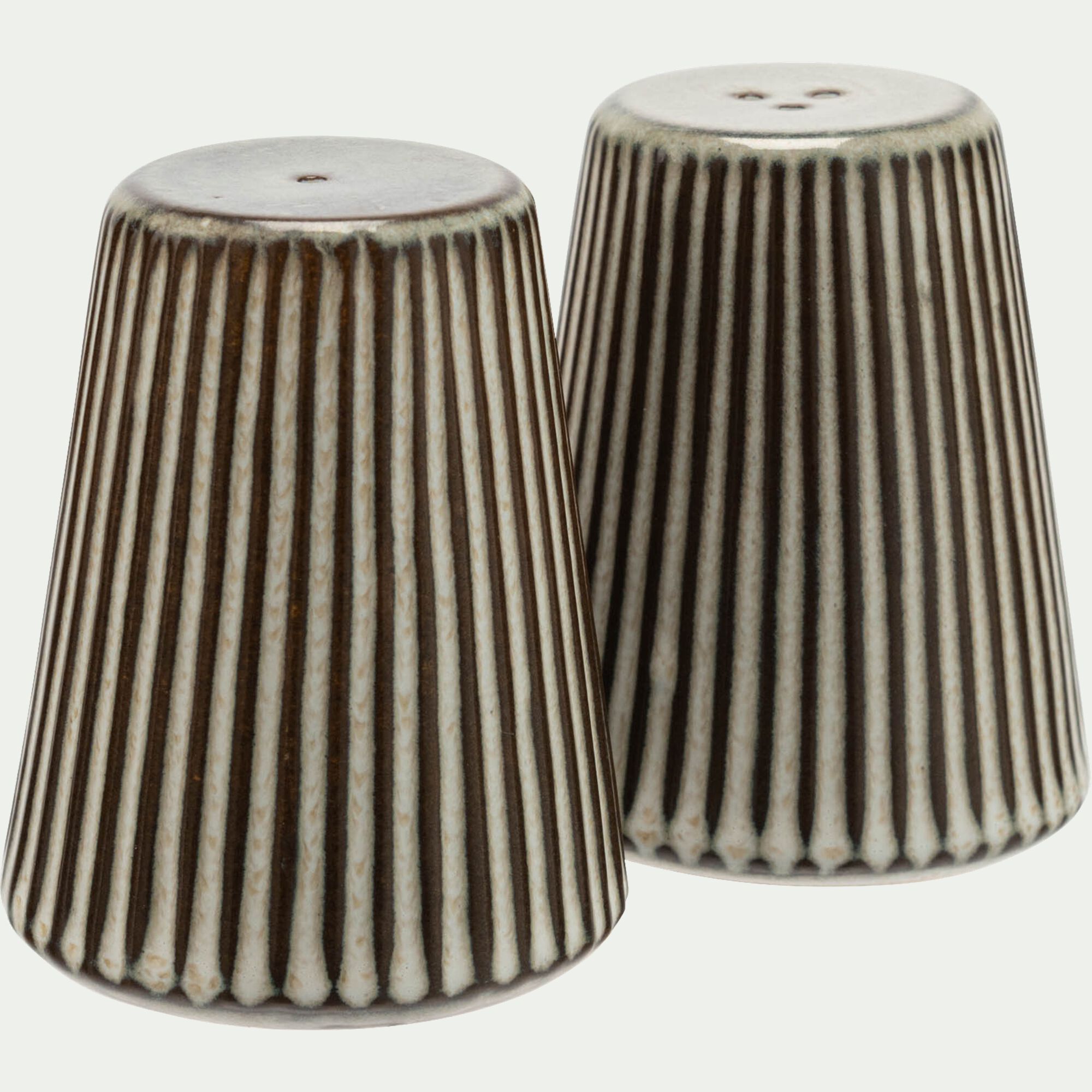 PASSERIN - Set de salière et poivrière en grès strié D7cm - gris