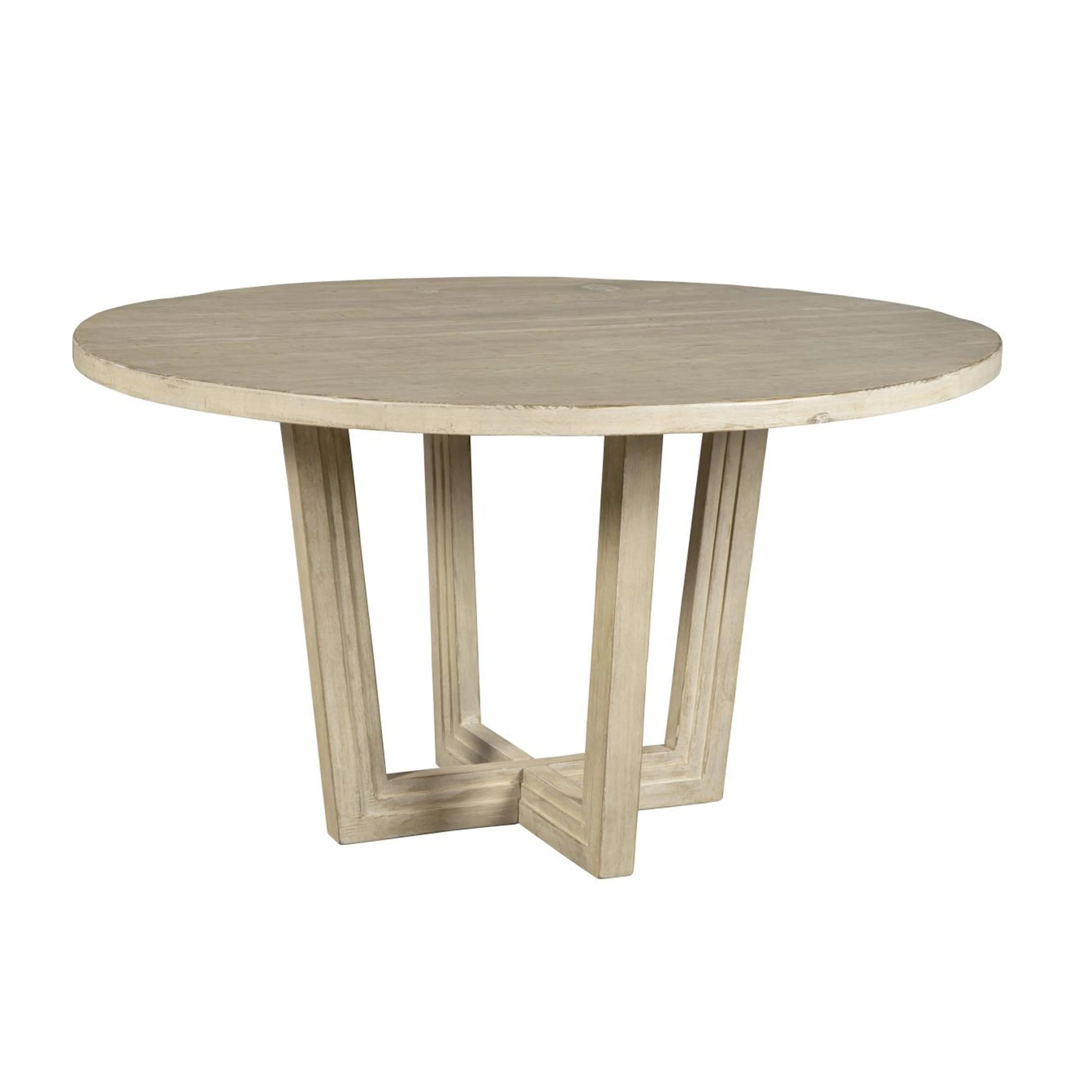 Lasa Dining Table, 54 Inch Round Pine Wood Top, Whitewash Cross Base