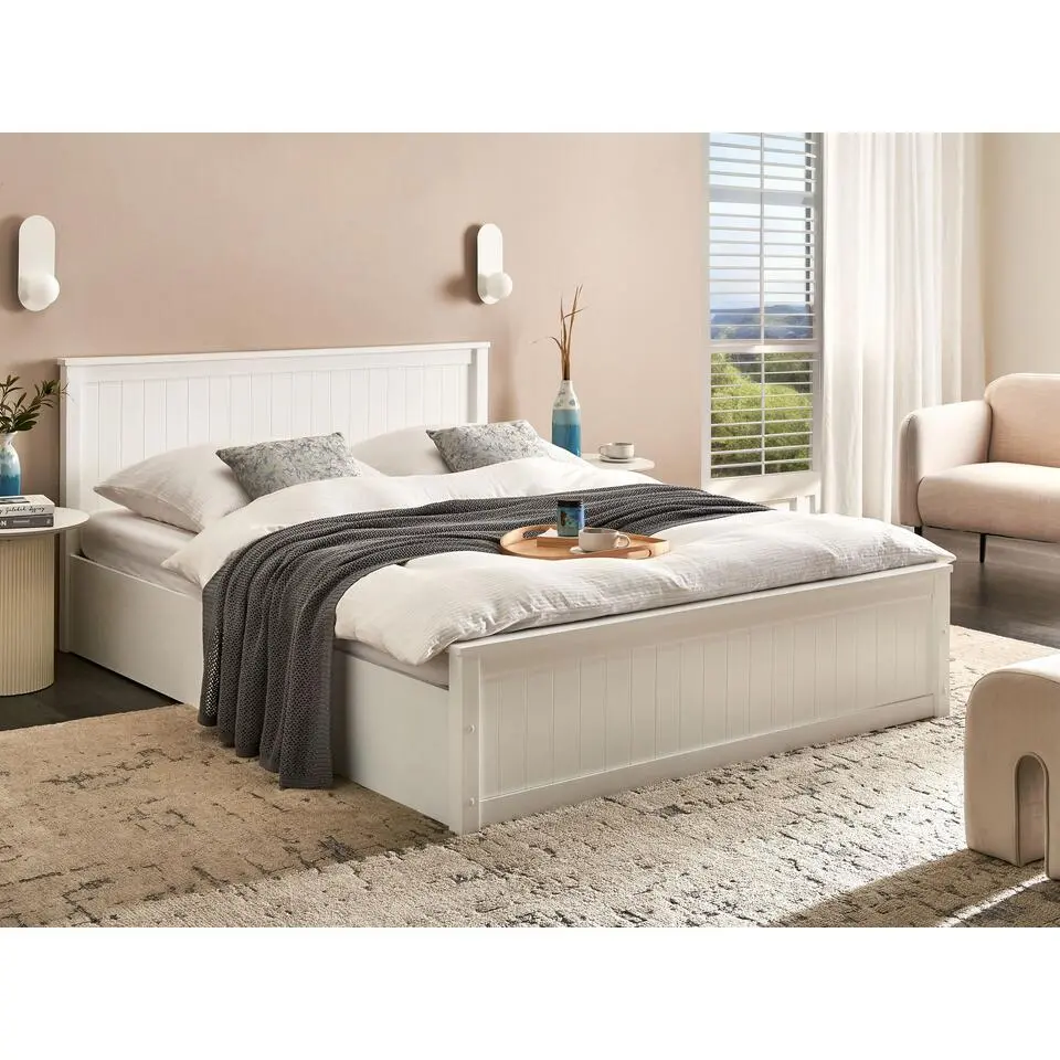LAMBRES - Bed met opbergruimte - Wit - 160 x 200 cm - Dennenhout