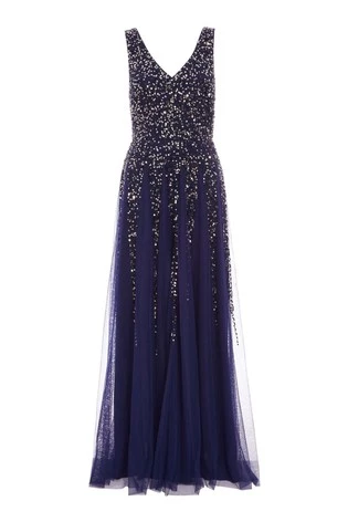 Quiz Blue Sequin Embellished Maxi Dress