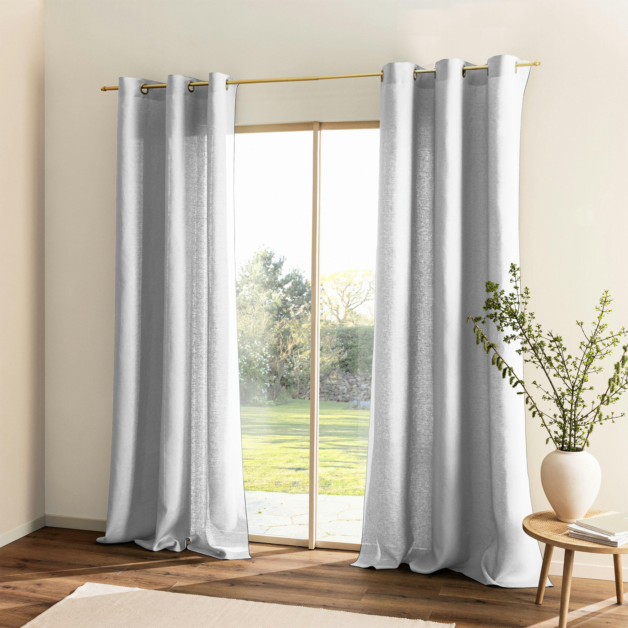 AUTOUR DU LIN - Rideau à œillets en pur lin lavé  150x350cm Gris Argent