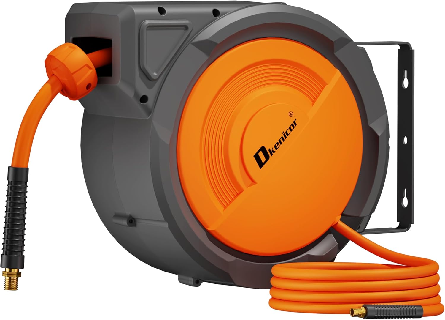 Retractable Air Hose Reel, 3/8 x 80ft Hybrid Hose, Auto Rewind Enclosed Air Compressor Hose Reel with 180° Swivel Bracket, Max 300 PSI Any Length Lock for Garage & Workshop