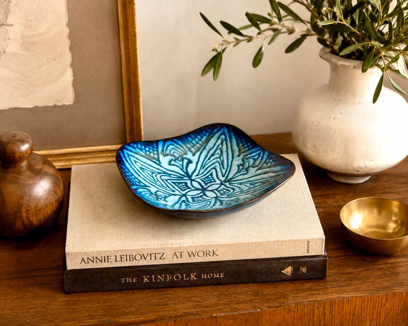 Vintage Italian Rame Smaltato Enameled Copper Bowl, Pesaro Style, Mid Century Modern Italian Art, Abstract Blue Enamel Dish