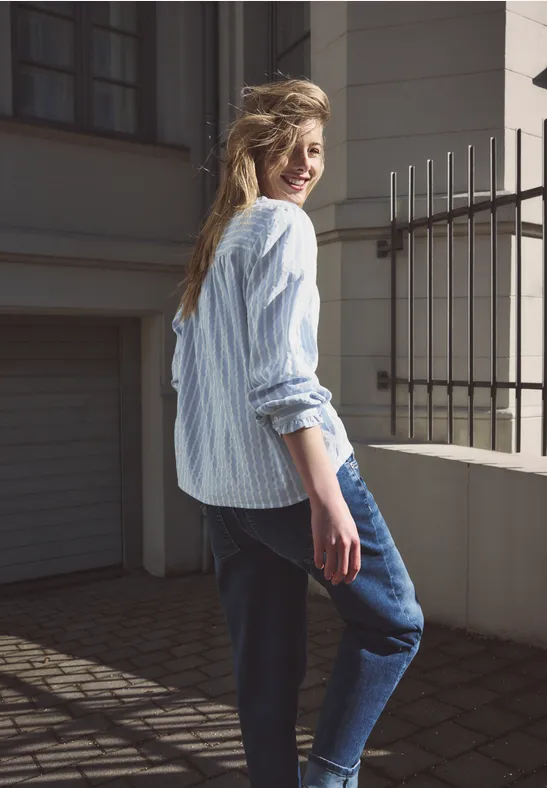 Langarm Bluse in Seersucker Qualität